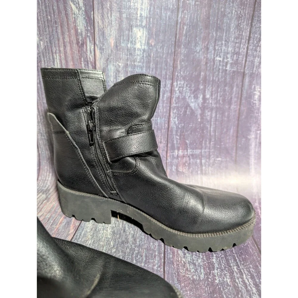Zodiac Women’s Black Ankle Boots Buckle Strap Zip Block Heel Size 9 M Gavin